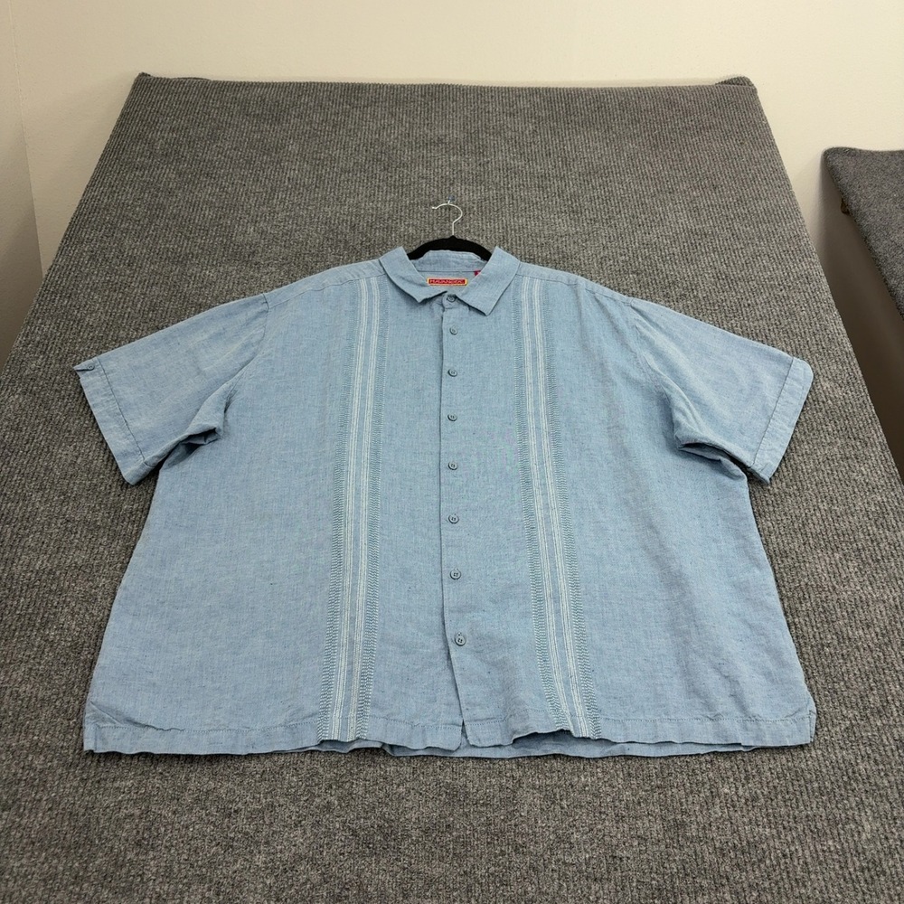 Havanera Shirt Mens 3X Blue Linen Cotton Blend Short Sleeve Guayabera Tropical
